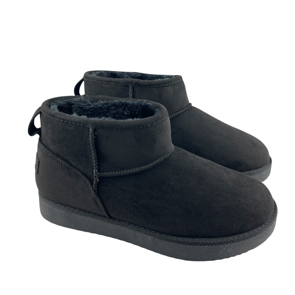Makalu Women's Zhuri Mini Ankle Booties 8M Black Faux Suede Fur Lined Pull On